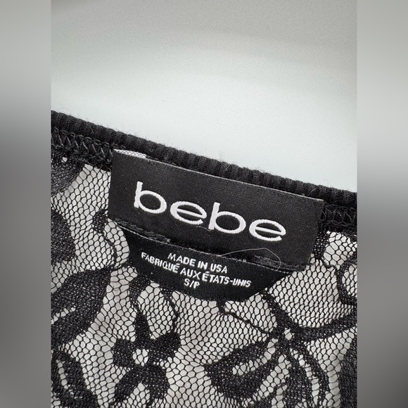 Bebe Rhinestone Lace Black Top Small - Picture 4 of 8